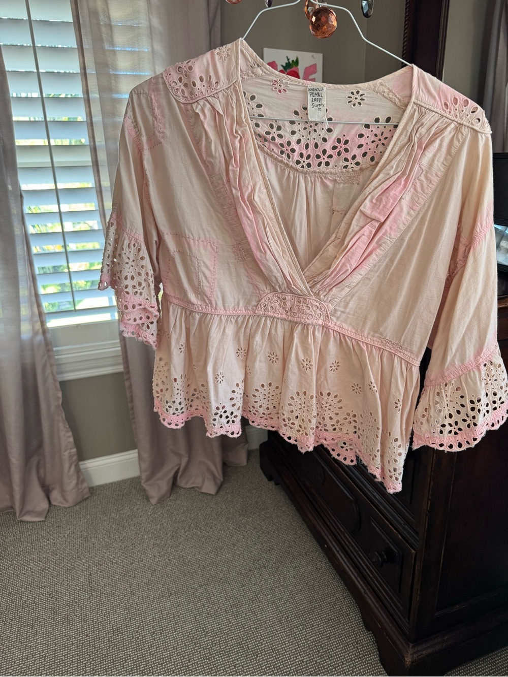 Magnolia Pearl Pale Pink Eyelet Peasant Blouse